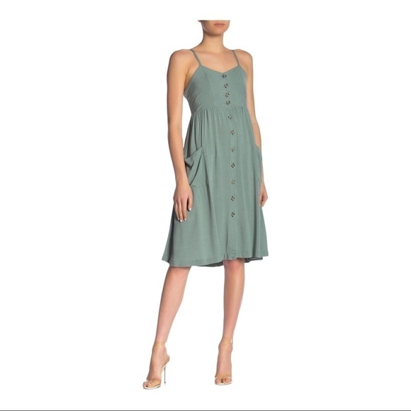 Good Luck Gem Dresses & Skirts - GOOD LUCK GEM Button Front Sleeveless Midi Dress sage green